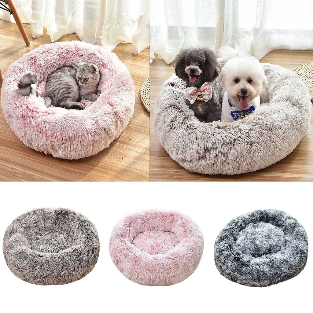 Warm Fleece Dog Bed Round Pet Dog Round Cat Winter Sleeping Bag Long Plush Soft Pet Bed Calming Super Soft Dog Bed Basket