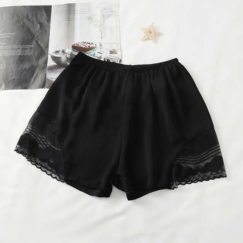 Summer Plus Size Short Sleep Bottoms Women Safety Shorts Satin Lace Shorts High Waist Short Sex Pants ouc122: black / XXXL