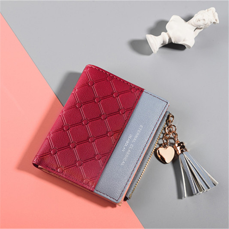 DEABOLAR Brand Sweet Women's Tassel Mini Zipper Wallet Pink Hasp Slim Card Holder Purse for Women: red