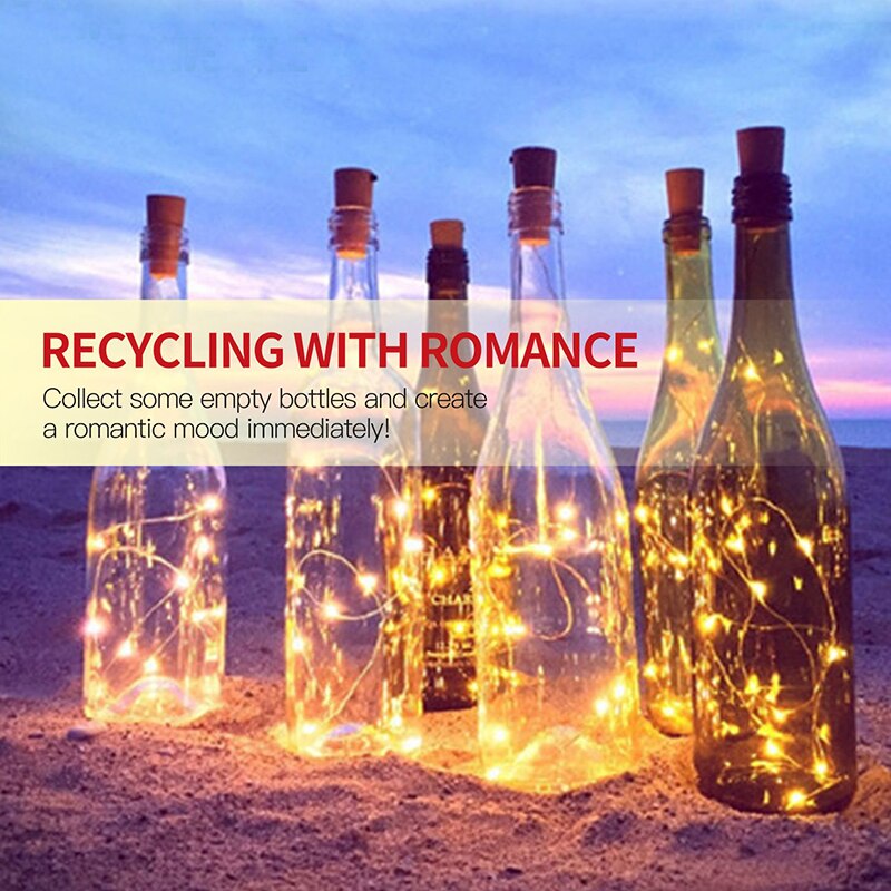 Cadena de luces led para botellas de vino con corcho, 20 luces led para botellas, batería de corcho para fiestas, bodas, navidad, halloween y decoración de bar.