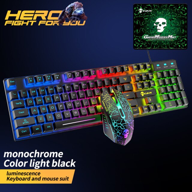Mechanical keyboard kit gamer mouse headset wired and keybord gaming gaming pc full set Laptop for computer Gaming mechanics PC: Monochrome black