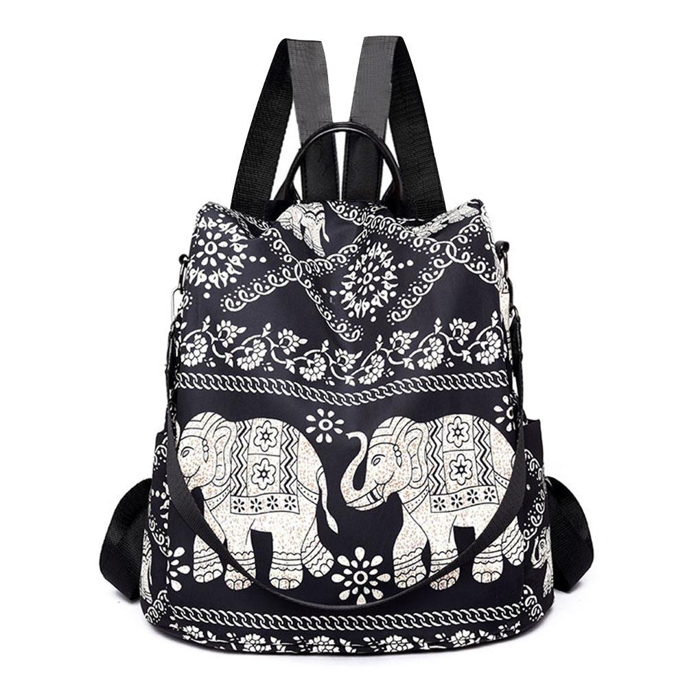 Casual Multifunctional Anti-Theft Women's Backpack Oxford Elephant Tree Printed Large Capacity Travel Shoulder Bag: Elephant