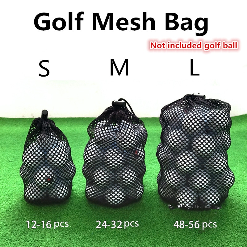 Sportmesh nätväska svart nylon golfväskor golf tennis 16/32/56 ball bärande dragsko förvaringsväska golftillbehör