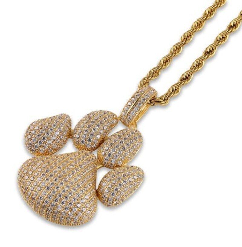 Dog Paw Footprint Bubble Pendant Necklace AAA + Cubic Zirconia Ice Crystal Necklace