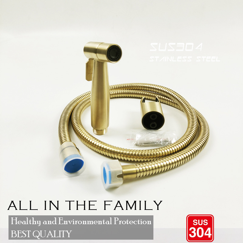 Brushed gold toilet spray 304 stainless steel gold bidet three-piece pressurized nozzle body bidet: C
