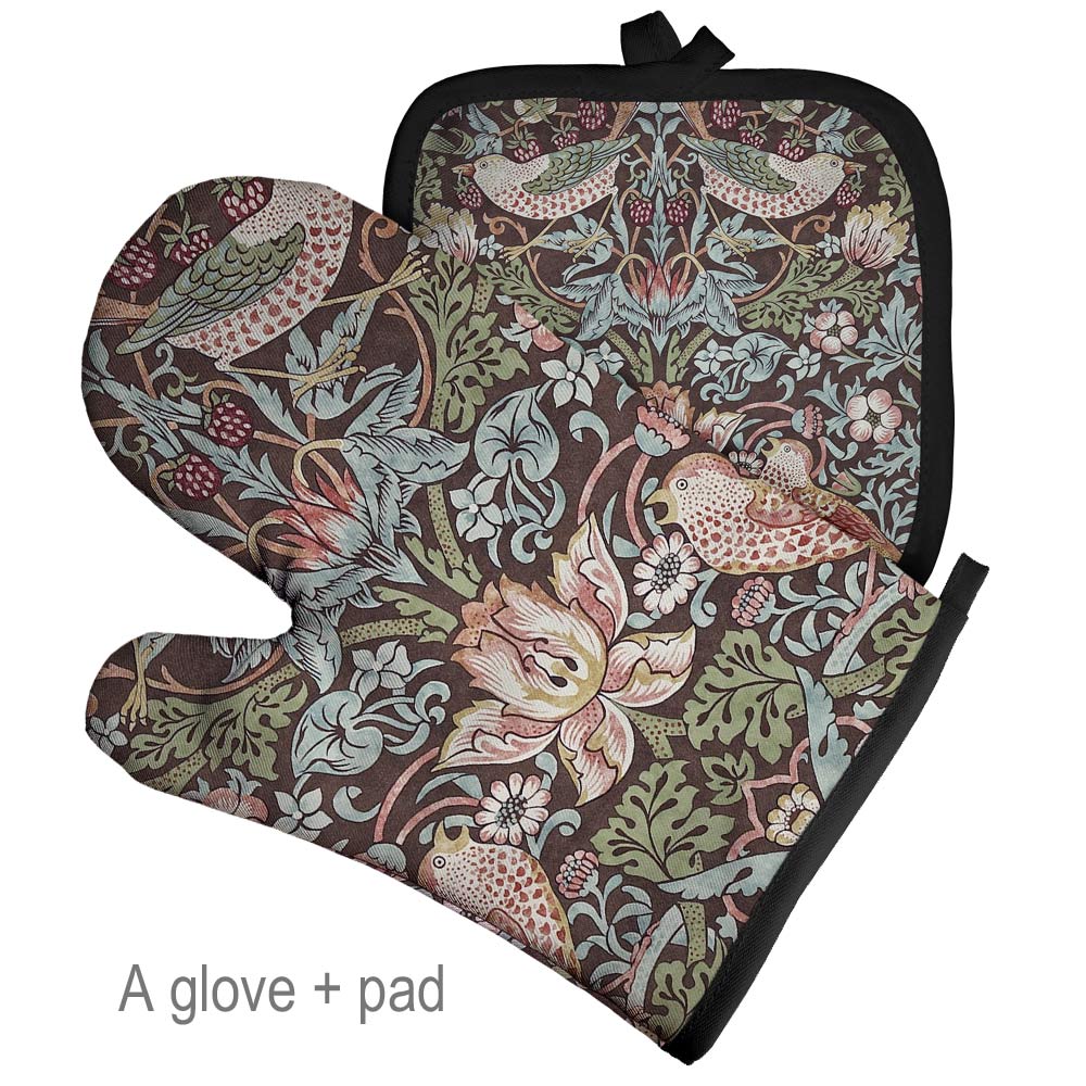Retro Pattern Microwave Glove Potholder Polyester Oven Mitt Insulation Gloves Kitchen Pad Baking BBQ Gloves Home Decor: Blue