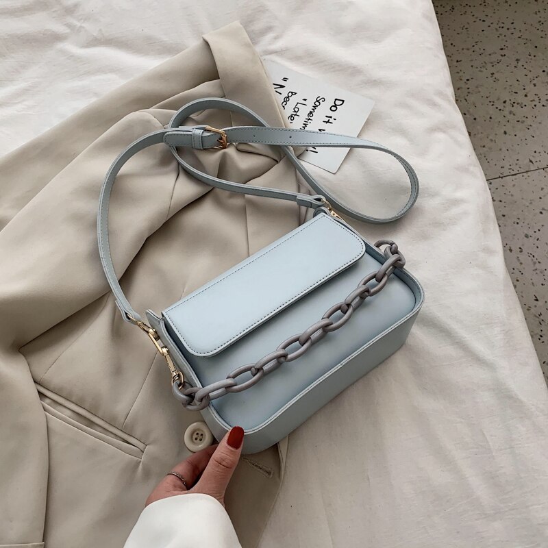 Effen Kleur Kleine Pu Lederen Crossbody Tassen Voor Vrouwen Zomer Ketting Lady Reizen Schouder Eenvoudige Handtassen: Blauw