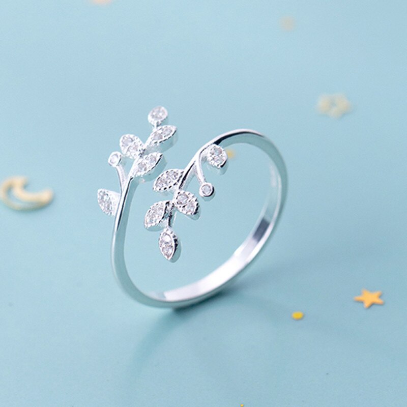 INZATT Real 925 Sterling Silver Zircon Leaves Ring For Women Party Cute Plant Fine Jewelry Minimalist Accessories