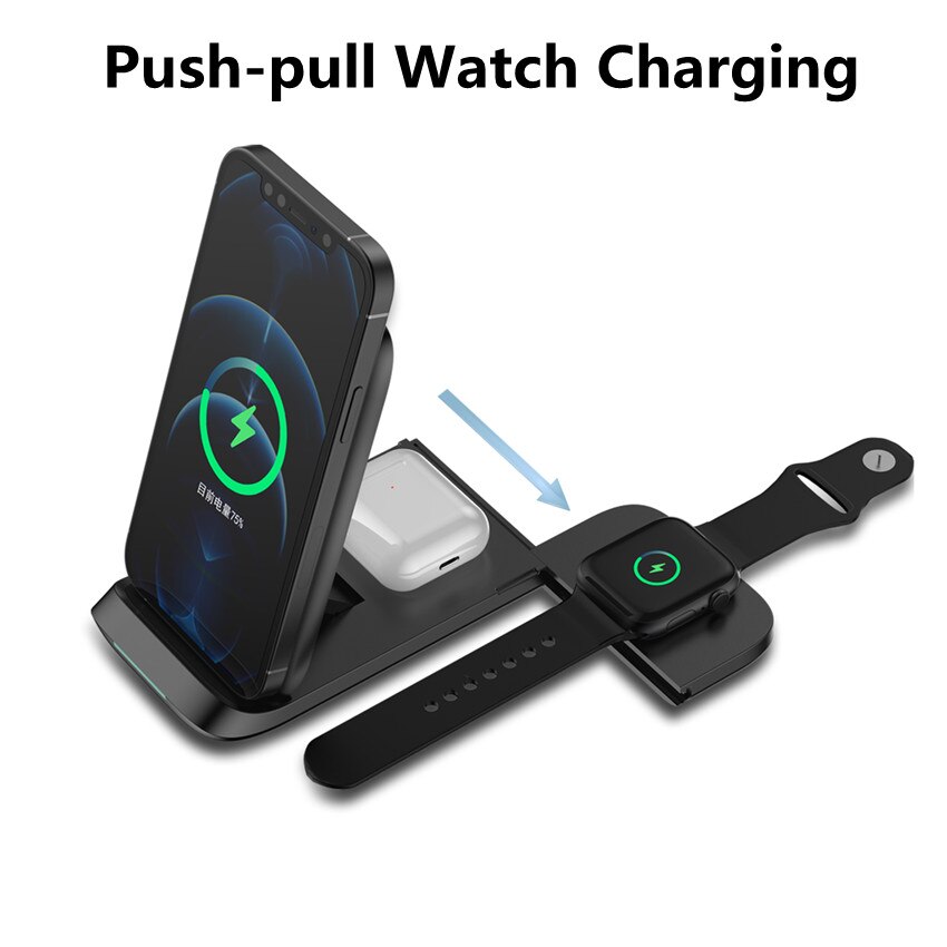 Chargeur sans fil pliable 30W 3 en 1, support pour iPhone 13 11 12 X Pro Max, chargeurs sans fil portables pour Apple Watch/AirPod 3