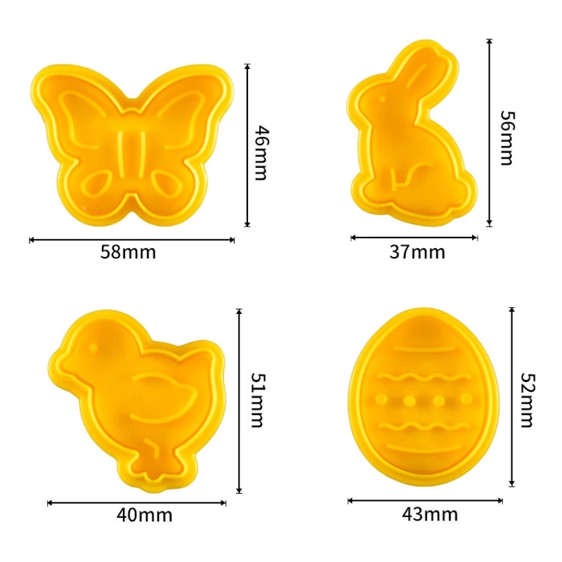 4Pcs DIY Happy Easter Bunny Egg Plastic Baking Mold Kitchen Biscuit Cookie Cutter Pastry Plunger 3D Fondant Cake Decorating Tool: C