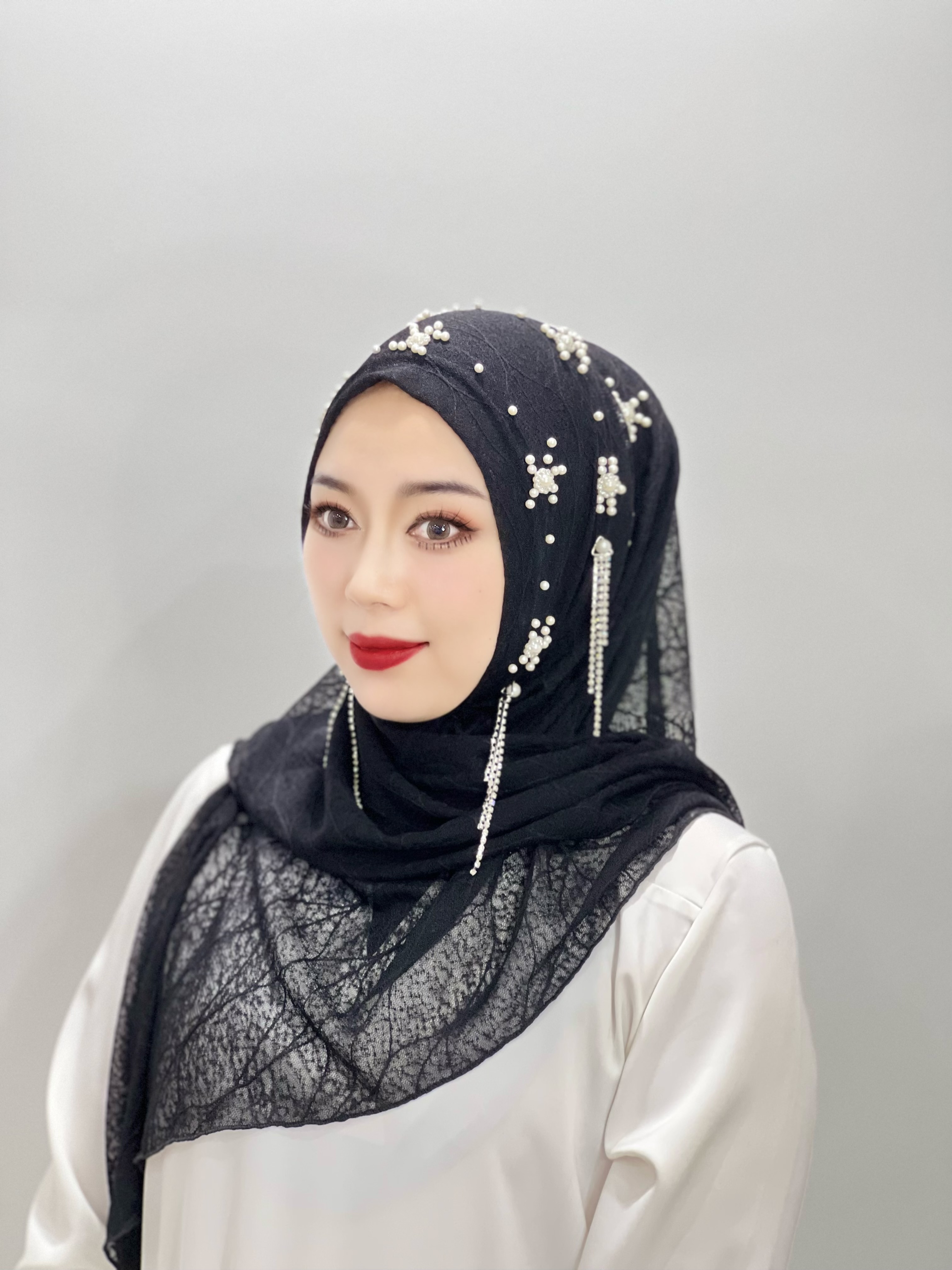chapeau africain femme epingle hijab voile chretien Hijab à pampilles florales islamiques, Hijab Abaya, Texture de feuilles perlées, écharpe pour femmes, bandeau musulman, châle instantané, turquie