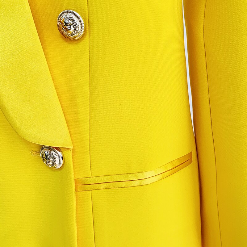 Blazer Long en Satin jaune Fluorescent, de , col châle, boutons lions, Double boutonnage, 2022
