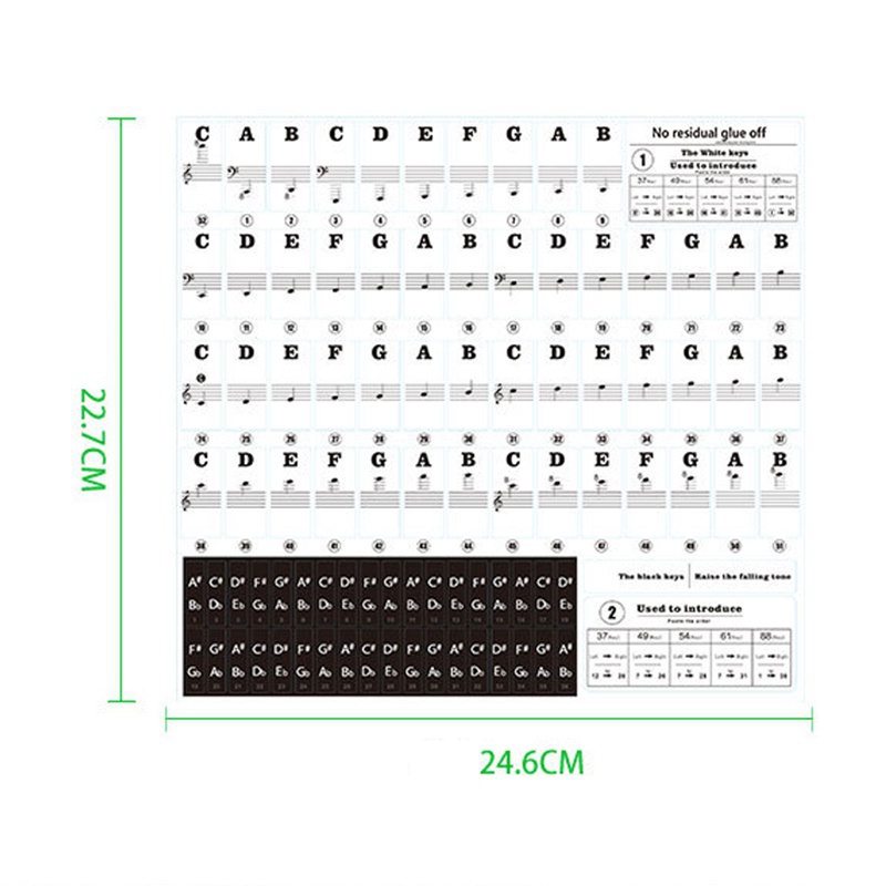Gennemsigtigt klaver keyboard klistermærke 49/61/88 key elektronisk keyboard klaver node klistermærke til hvide tangenter: Sort