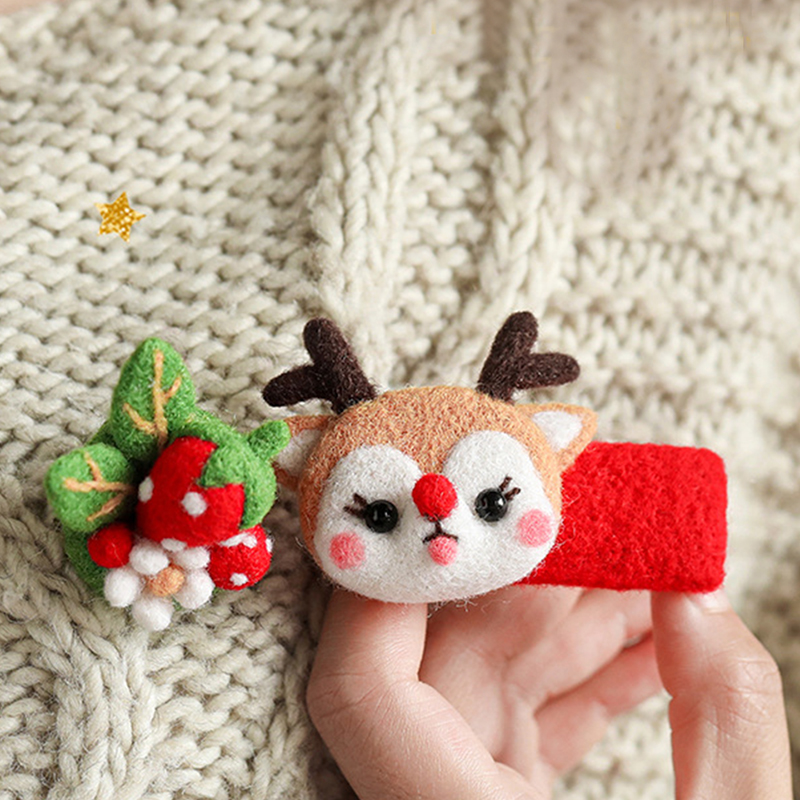 Horquilla de fieltro de lana para niños y niñas, accesorios creativos para el cabello, decoración de fieltro de lana para Navidad y Año , DIY