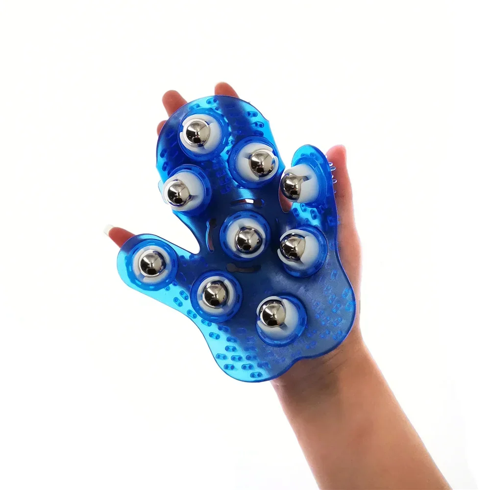 Roller ball kropsmassage handske muskelsmerter lindring afslappende anti-cellulite massager til hånd nakke ryg skulder balder sundhedspleje: Blå