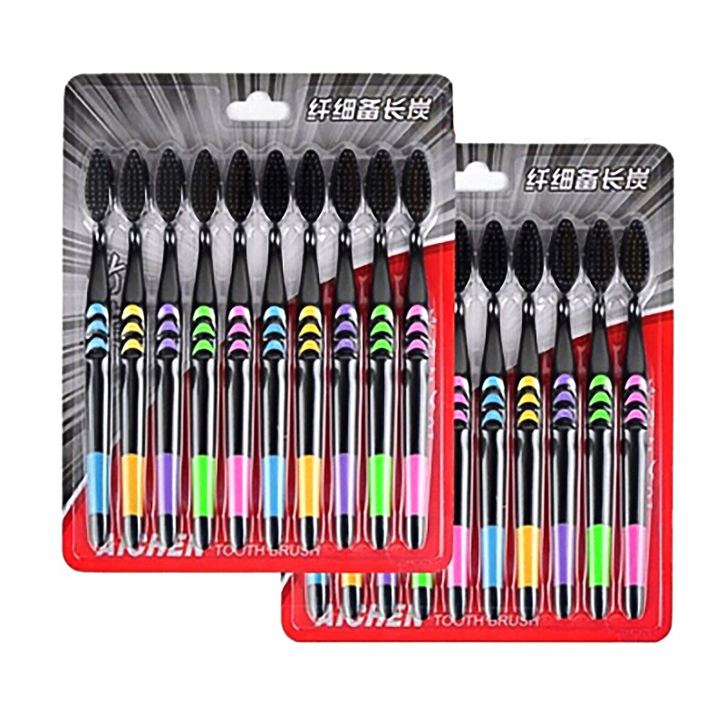 10Pcs Soft Family Bamboo Toothbrush Set Charcoal Adult Clean Care Gums Fine Hair Home Healthy Teeth Cleaning Brush Xmas: Default Title