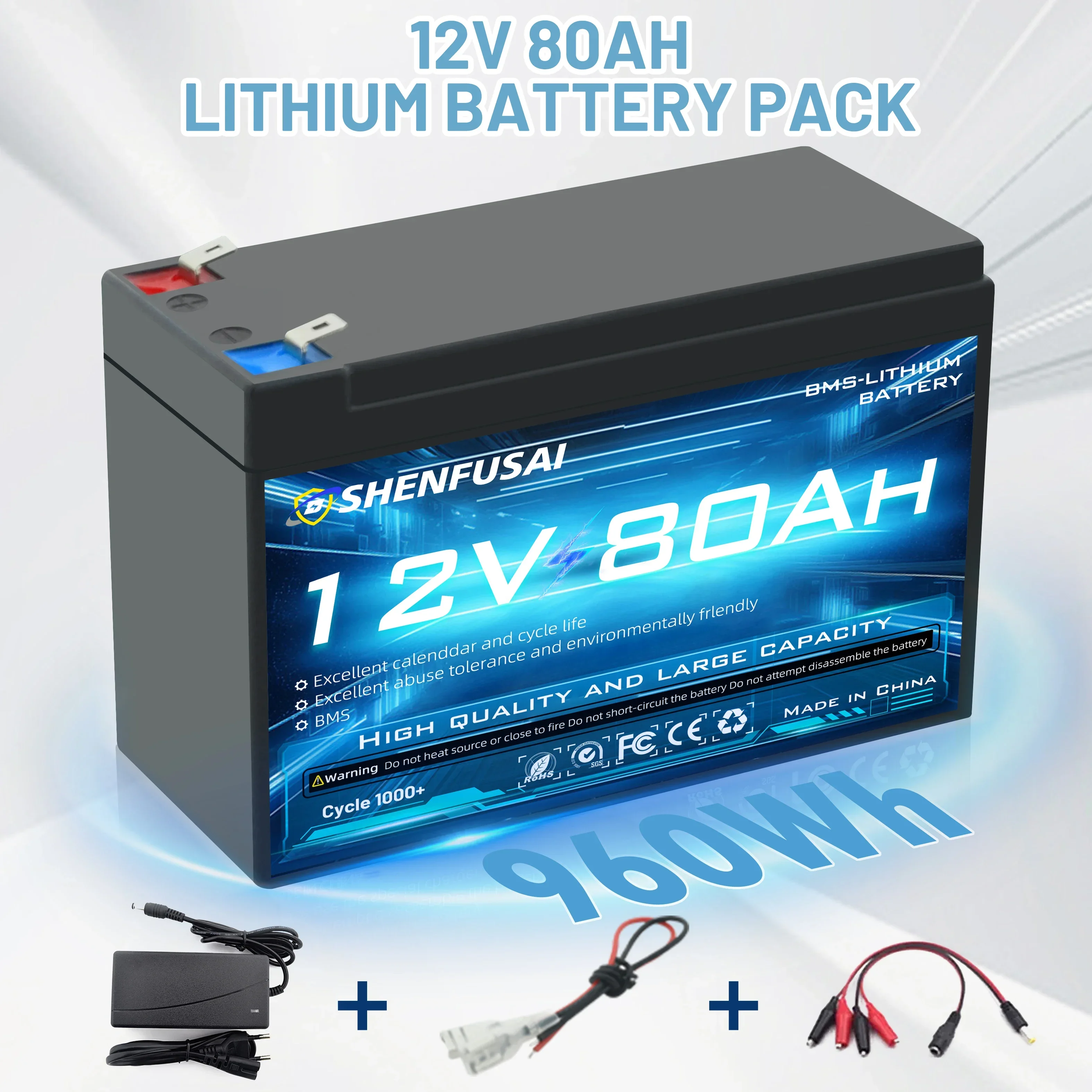 Akumulator litowo-jonowy 18650 wbudowany 12V 100Ah/80Ah BMS 30A do oświetlenia awaryjnego pojazdów elektrycznych, akumulator samochodowy do zabawek