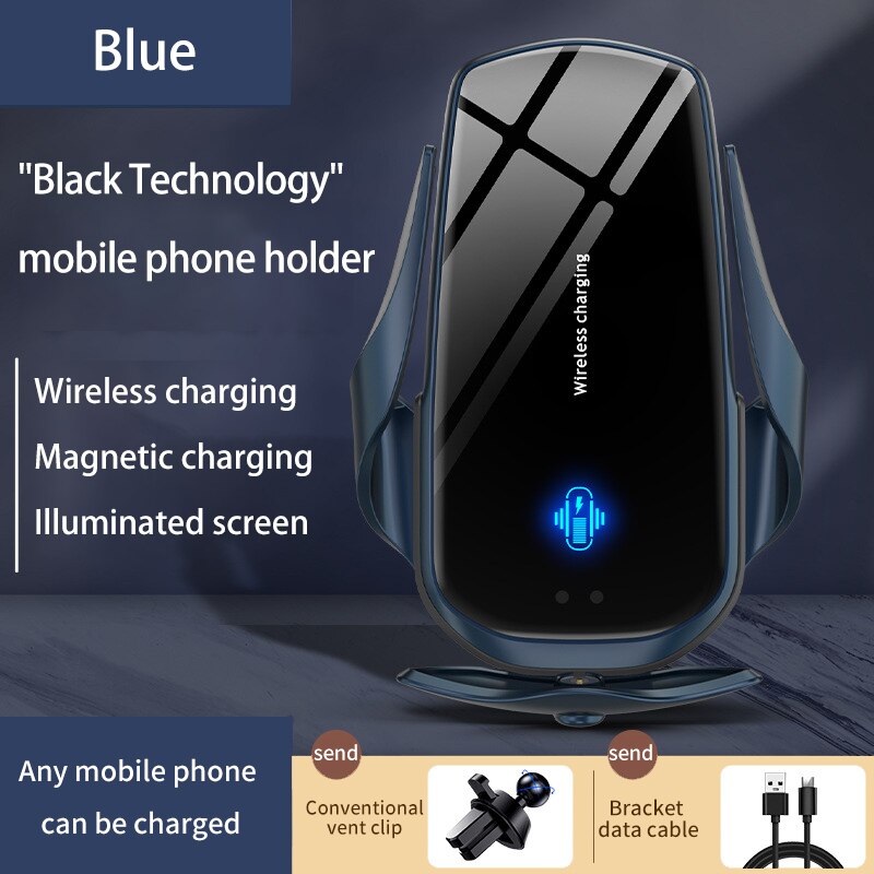 Automatische Spannen Auto Draadloze Snel Opladen Mobiele Telefoon Houder Magnetische Universele Infrarood Sensor Draadloze Oplader: Blue