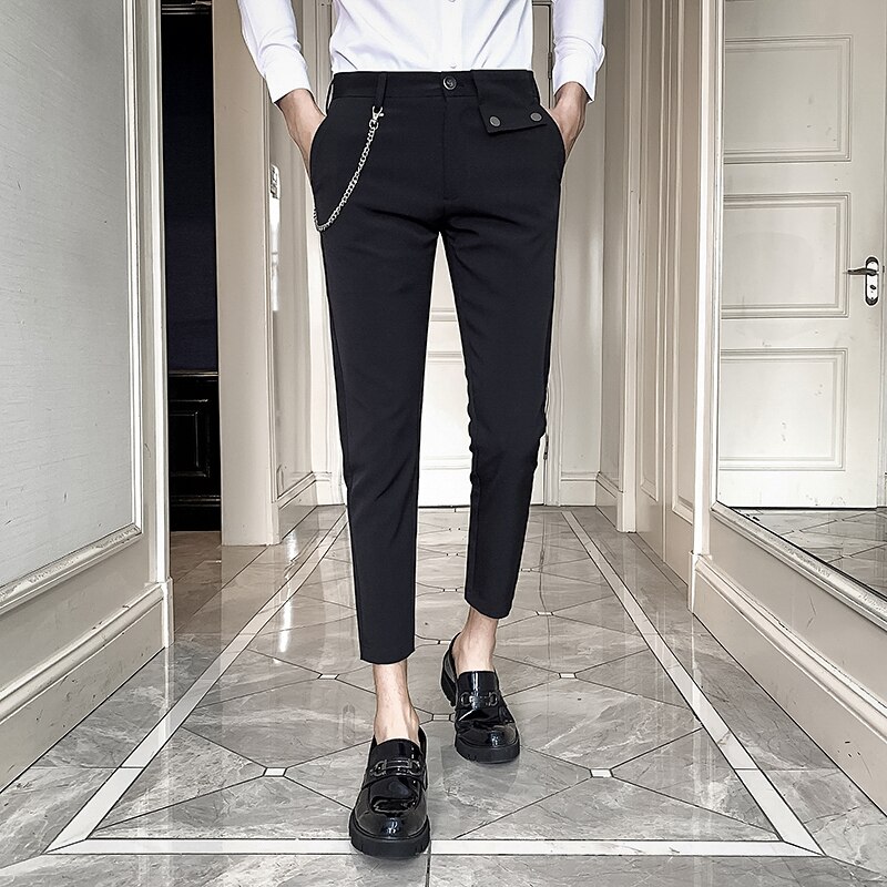 Byxor klänning matchar alla vita kontorsbyxor män slim fit streetwear ankellånga formella byxor hane: Svart / 28