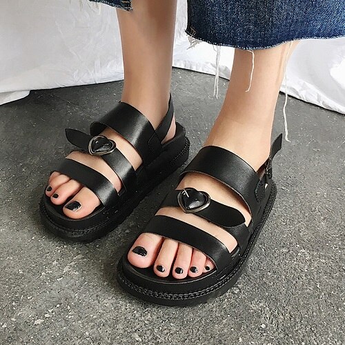 Klassiske sandaler kvinder sko sommer hjemmesko kvinder hjerte form sort flad platform sko kvinde strand sko skridsikker buty damskie: 9