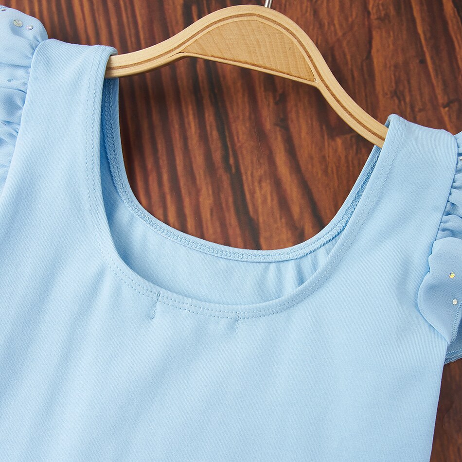 Solid Blue Peuters Meisjes Prinses Jurken Baby Meisjes A-lijn Mooie Ruche Zomer Jurk Kinderen Meisjes Zachte Katoenen Kleding Bodysuit
