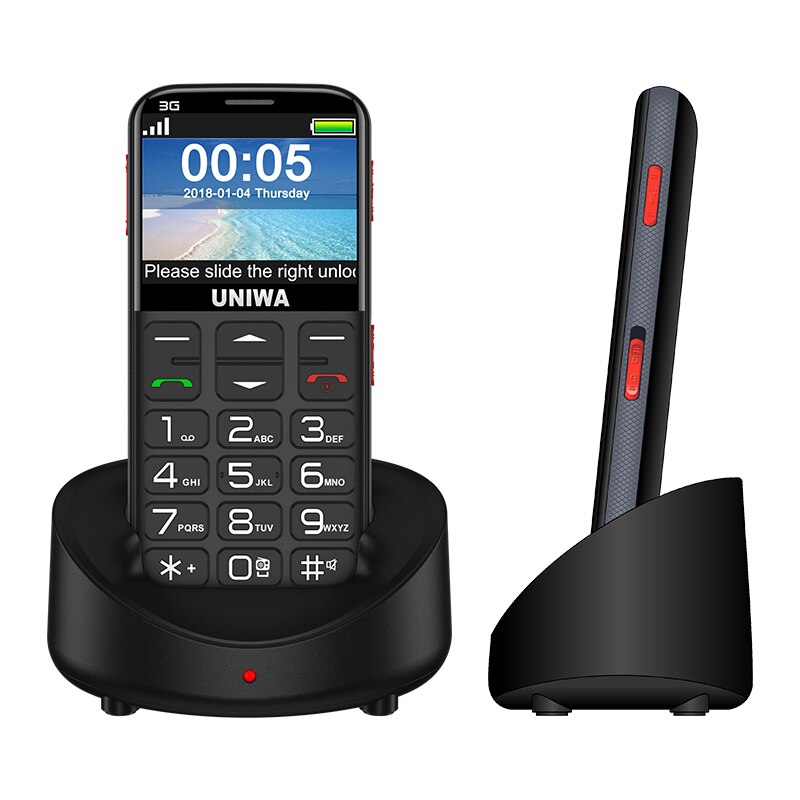 UNIWA V808G telefono cellulare tastiera russa 3G WCDMA telefono torcia forte cellulare Senior anziani grande SOS telefono a pulsante vecchio: Ru Add 8G TF Card / Black