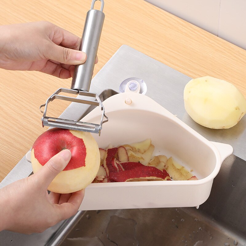 Multifunktionel hjørnevask afløbsstativ hylde sugekop vask afløbskurv skål svampholder køkken badeværelse opbevaringsholder