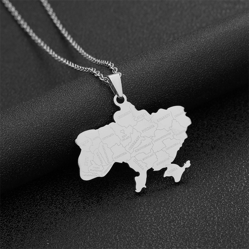 Nowy naszyjnik z mapą Ukrainy dla mężczyzn i kobiet Stal tytanowa Złoty srebrny kolor Choker Ukraina Zarys serca Flaga Biżuteria Prezent: Antyczny posrebrzany