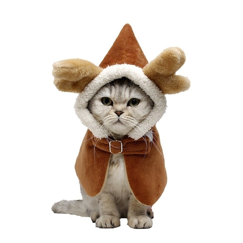 Kjæledyr lykkelig år klær katt høst vinter hette dress drage horn fløyel kappe halloween hund kostyme julekatt