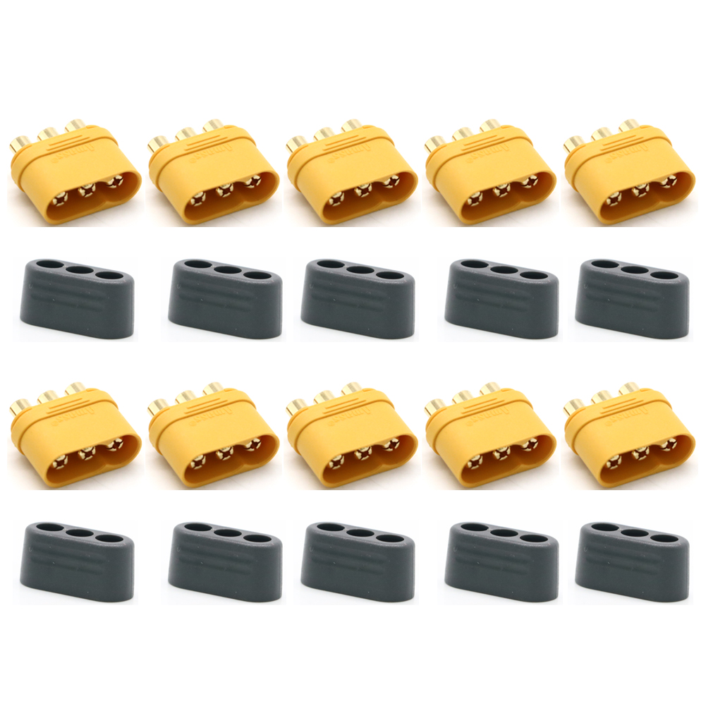 10 x enchufe Amass MR60 con cubierta protectora conector de 3 núcleos de 3,5mm conector de interfaz de enchufe en T enfundado para modelo RC (5 pares)