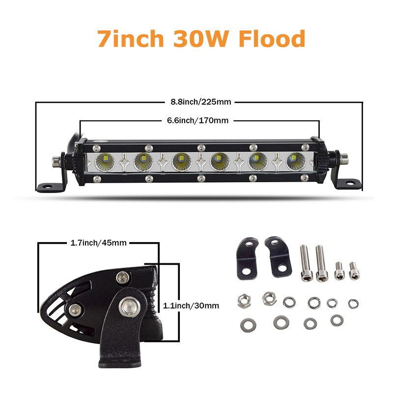 7&quot; 13&quot; 20&quot; 25&quot; 32&quot; 38&#39;&#39; Straight Slim LED Light Bar Single Row 60W 90W 120W 150W 180W For SUV 4WD ATV Off Road LED Work Light: 7inch Flood Beam