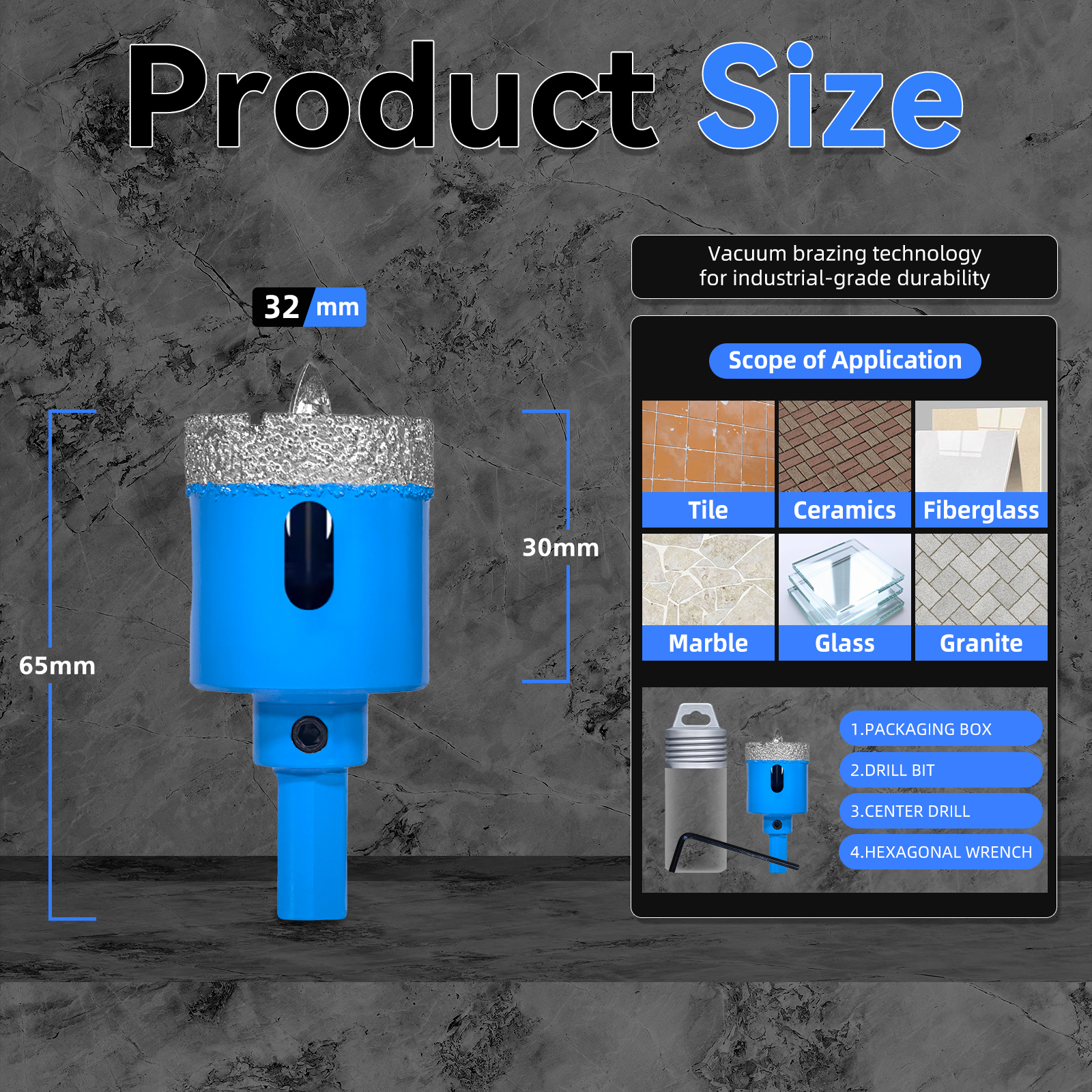 Juego de brocas de diamante de 18-68MM, sierra perforadora para azulejos de cerámica con taladro de posición para vidrio, mármol, granito, piedra, porcelana, 1 Uds.: BLANCO