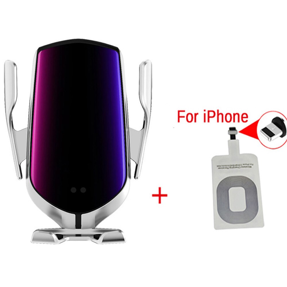 Car Wireless Charger - 10W Fast Charging Holder - Qi Compatible for iPhone, Samsung: Silver-D