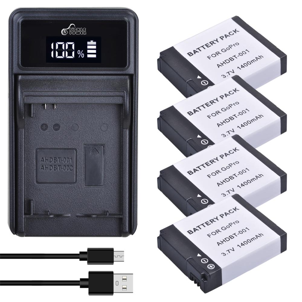 Batería de AHDBT-001/cargador para GoPro HD Hero 1, 2, Hero1, Hero2, motodeportes, Surf, al aire libre, edición 960, 1080p: 4 Battery 1 Charger