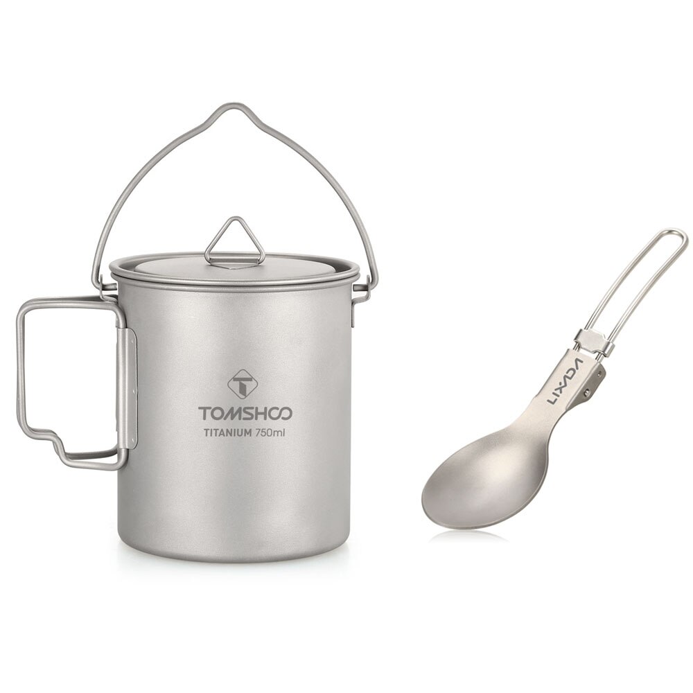 TOMSHOO 750ml Ultralight tytanowy kubek naczynia na zewnątrz kubek termiczny kubek zastawa stołowa garnek robić gotowania tytanowy garnek kemping piknik: Pot  i  łyżka