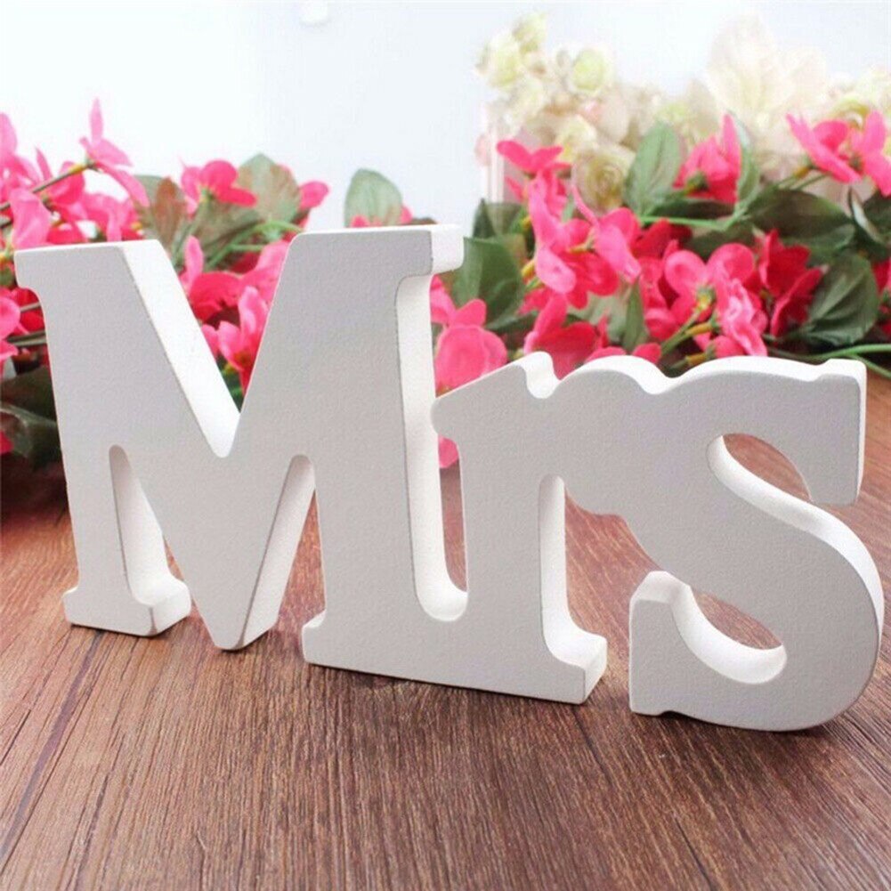 Decoraciones de mesa de boda Mr & Mrs decoraciones de PVC madera plástico tablero letras decoradas románticas H99F