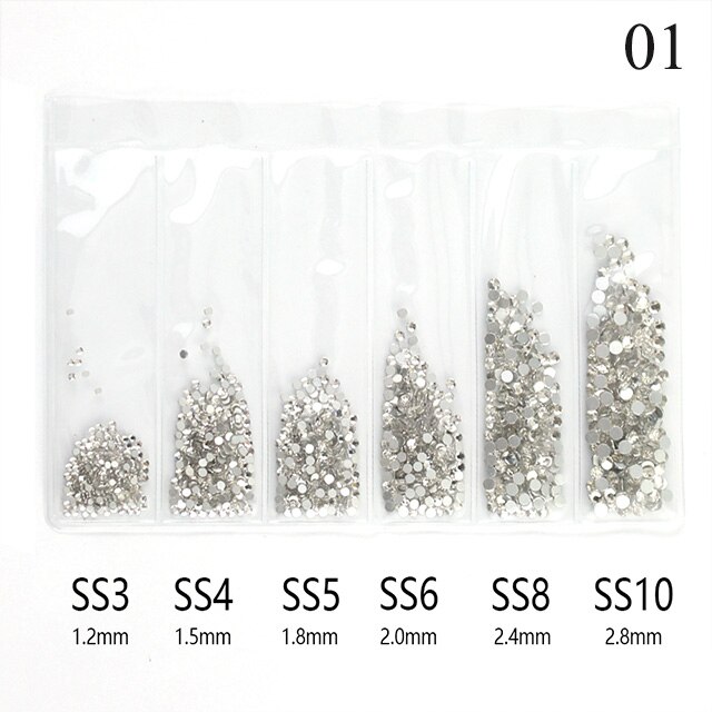 1440PCS Multi Size Glas Rhinestones AB Kleuren Platte-back SS3-SS10 Crystal Strass 3D Charmes Set DIY Manicure Nail art Decoraties: 01