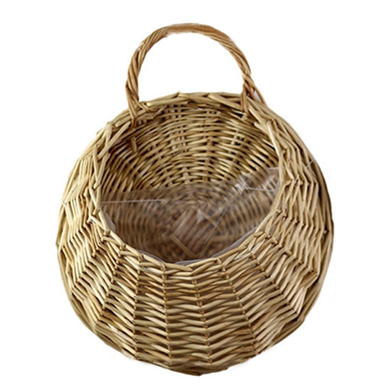 Håndlavet flettet rattan blomsterkurv rattan vase kurv hængende vas væg dekoration opbevaringsbeholder plante kurv til haven