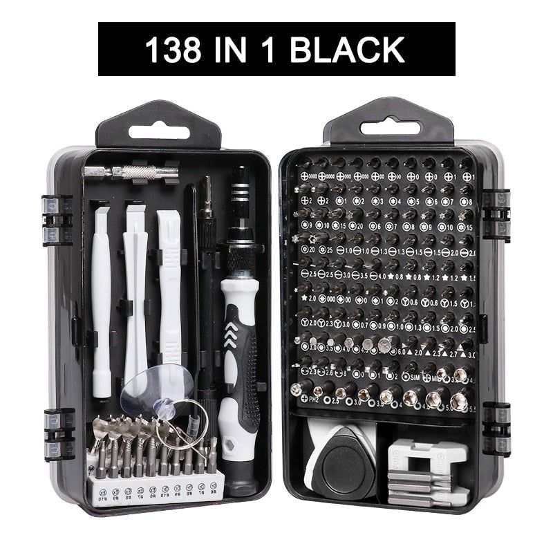 138/115/52 In 1 Precision Screwdriver Set Magnetic Screwdrivers Kit Precision Torx Hex Screwdriver Hand Tools Muiluse Repair set: 115 In 1 Black