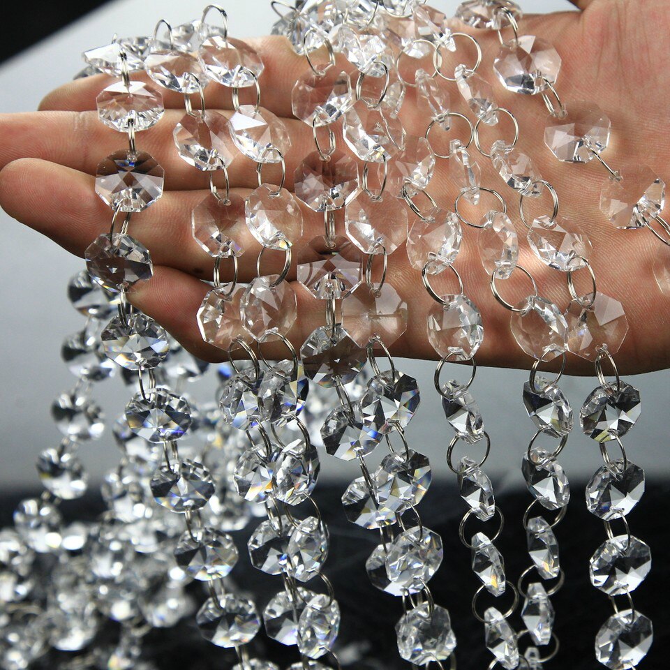 1M Aaa Zilveren Ring Met 14Mm Kristal Achthoek Kralen Guirlande Ketting Glas Strengen Voor Kroonluchter Bruiloft decoratie