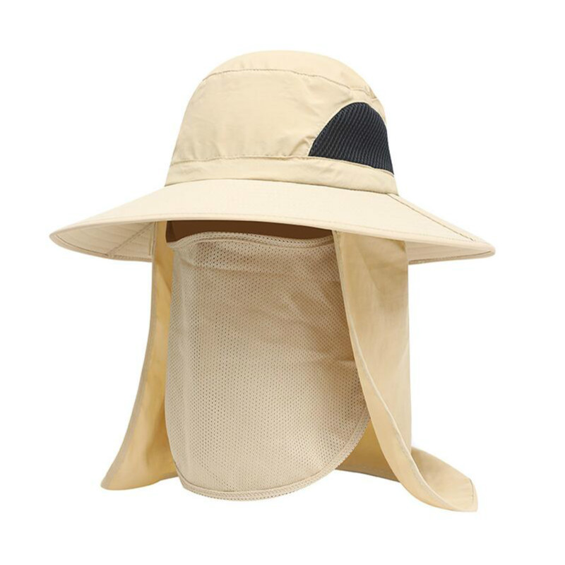 wide brim fishing hat for men outdoor hiking jungle sun hat breathable quick-drying large brim bucket hat fishermen cap panama: Khaki