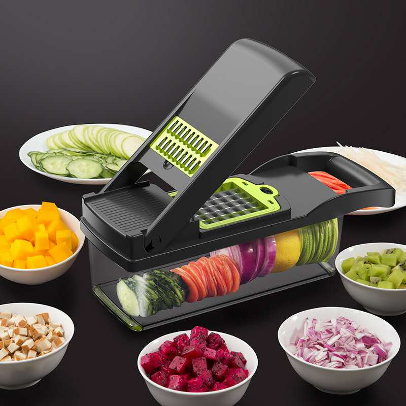 matte chopper grønnsak-frukt-ost-løk chopper skiver dicer tomat kutter rivjern 12 i 1 veggie chopper spiralizer salat pota: Grå