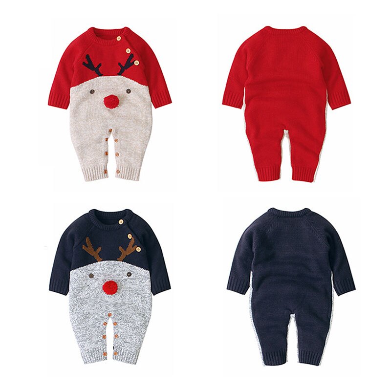 1 pçs 2020 mais novo inverno natal bebê malha macacão geral camisola padrão dos desenhos animados do bebê menino menina suéteres