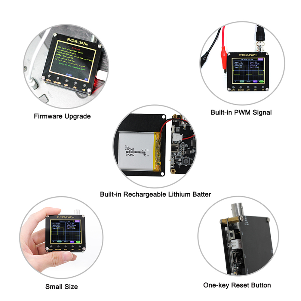 FNIRSI – Mini Oscilloscope numérique portable 138pro, pratique, avec 3 modes de déclenchement, un bouton, réglage automatique, mise à niveau du micrologiciel PWM