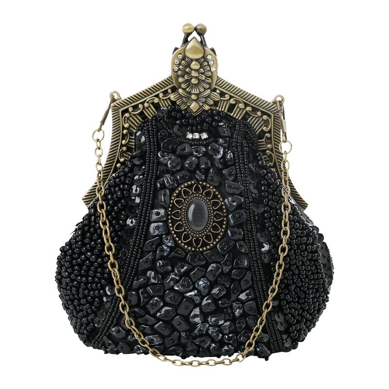 Borduren Kralen Vrouwen Avond Party Bags Handgemaakte Vintage Clutch Vrouwelijke Telefoon Portemonnee Banket Bruiloft Bruids Jurk Handtassen: Black