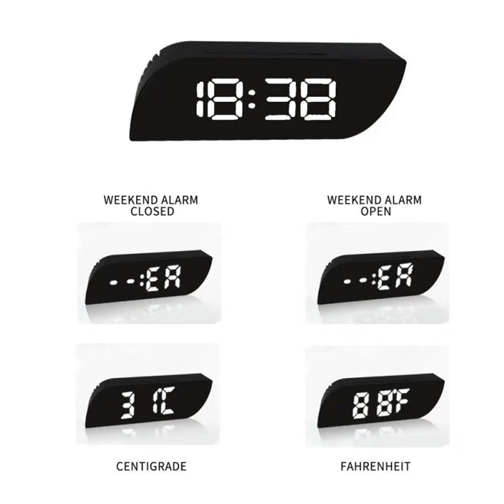 Digitalt spejl ur led vækkeur nat lys temperatur skrivebord ure bord ur hjem indretning usb/batteridrevet
