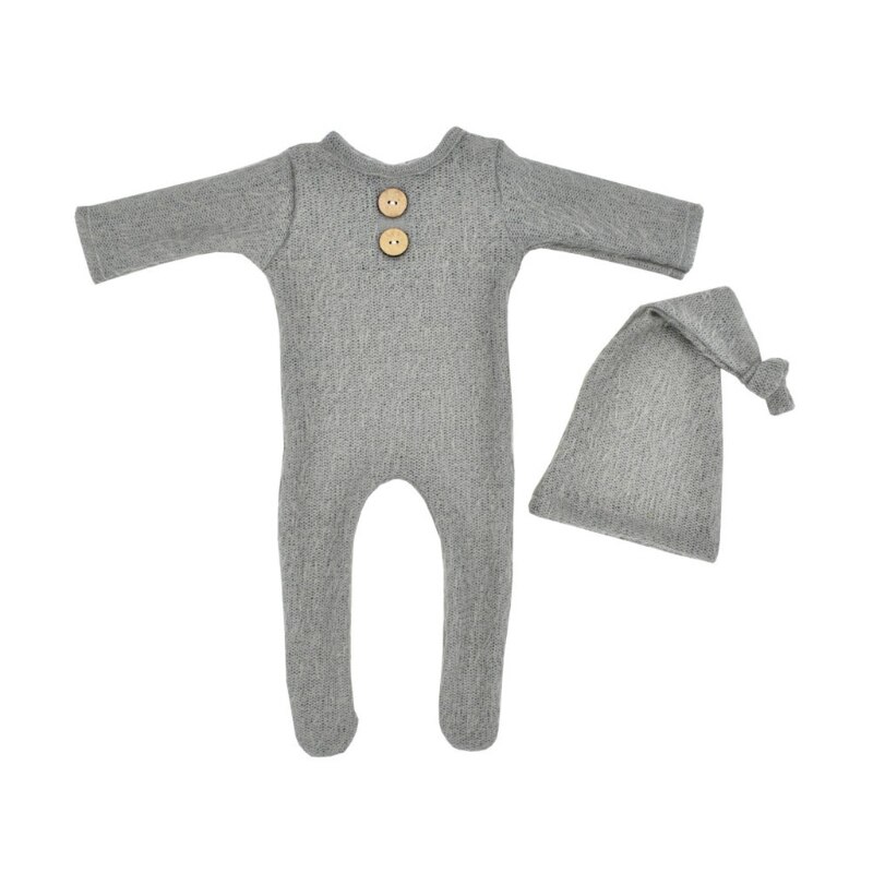Mohair – barboteuse pour bébé, ensemble de 2 pièces, accessoires de photographie pour -nés, body en laine tricotée, P31B: GRIS