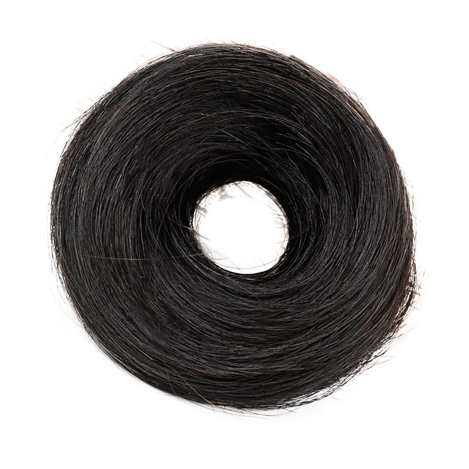 HUAYA Women Rubber Bandy Scrunchies Wrap Extension Hair Bun Heat Resistant Fiber Synthetic Straight Chignon Wig Accessories: Natural black