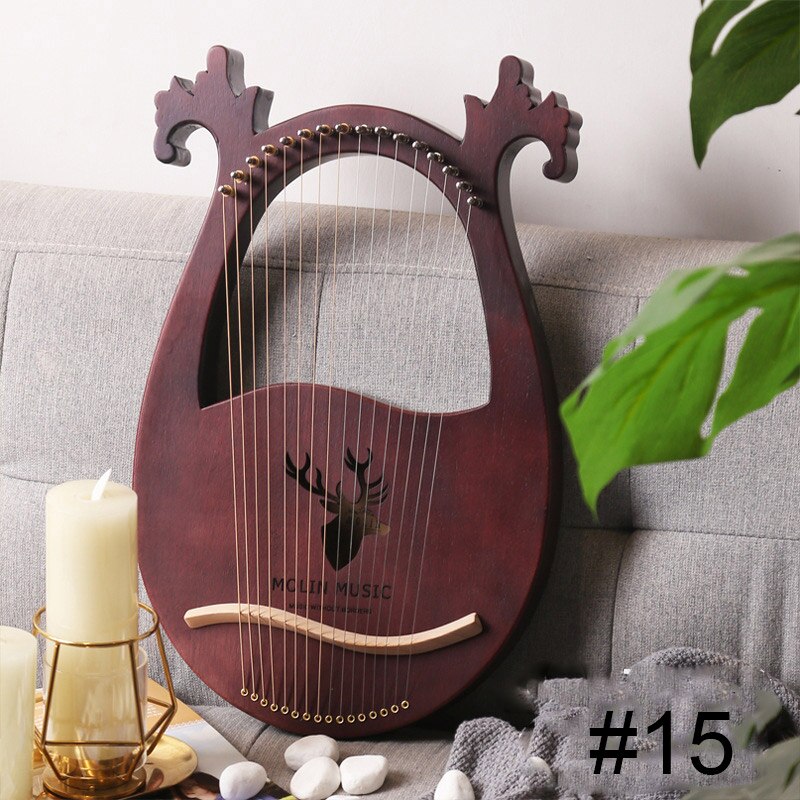 16-Tone Log Lyre Portable Musical Instrument 16-Strings Solid Wood Veneer Lyre Stringed Instrument YA88