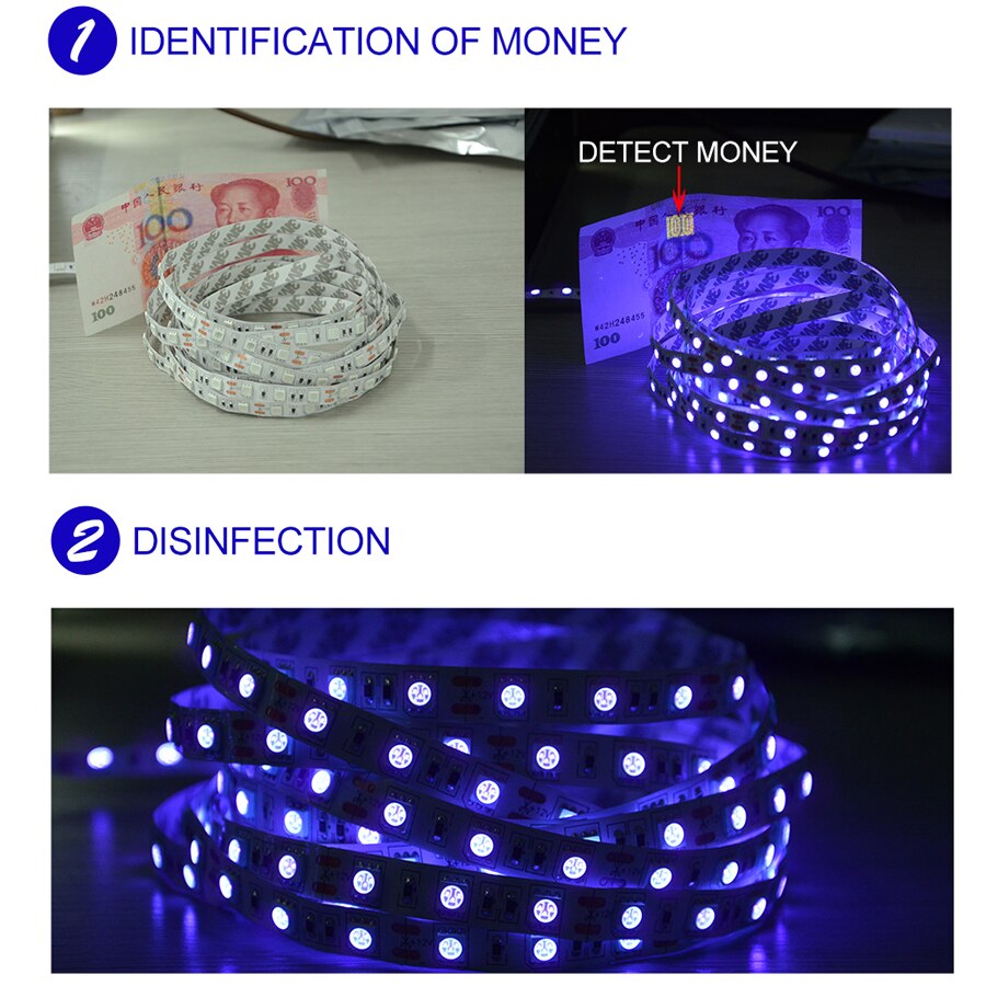 UV Light Disinfection Strip 5m 5050 LED Tape Germicidal Disinfection Light LED Strip Lights 12V for Home Disinfecting Air Clean